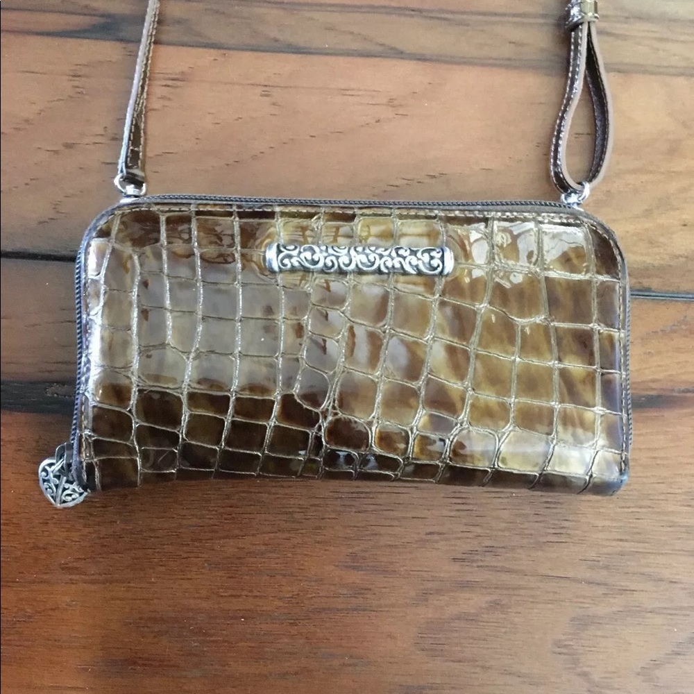 Brighton wallet w strap.  Crocodile embossed.  EUC